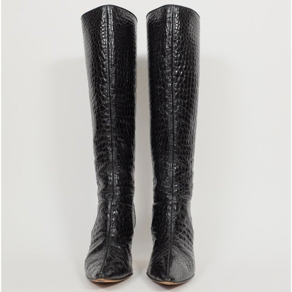 Manolo Blahnik boots shoes 39.5 / 9.5 real crocodile alligator knee high heels - Picture 5 of 12
